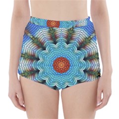 Pattern Blue Brown Background High-waisted Bikini Bottoms