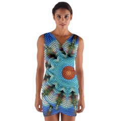 Pattern Blue Brown Background Wrap Front Bodycon Dress