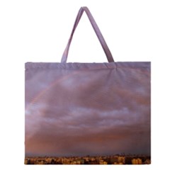 Rain Rainbow Pink Clouds Zipper Large Tote Bag