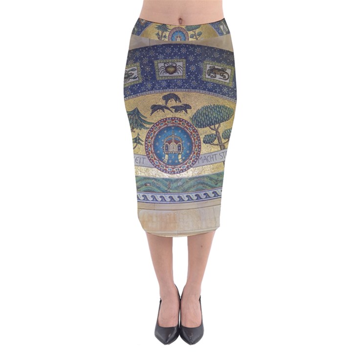 Peace Monument Werder Mountain Velvet Midi Pencil Skirt