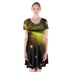 Particles Vibration Line Wave Short Sleeve V-neck Flare Dress by Amaryn4rt