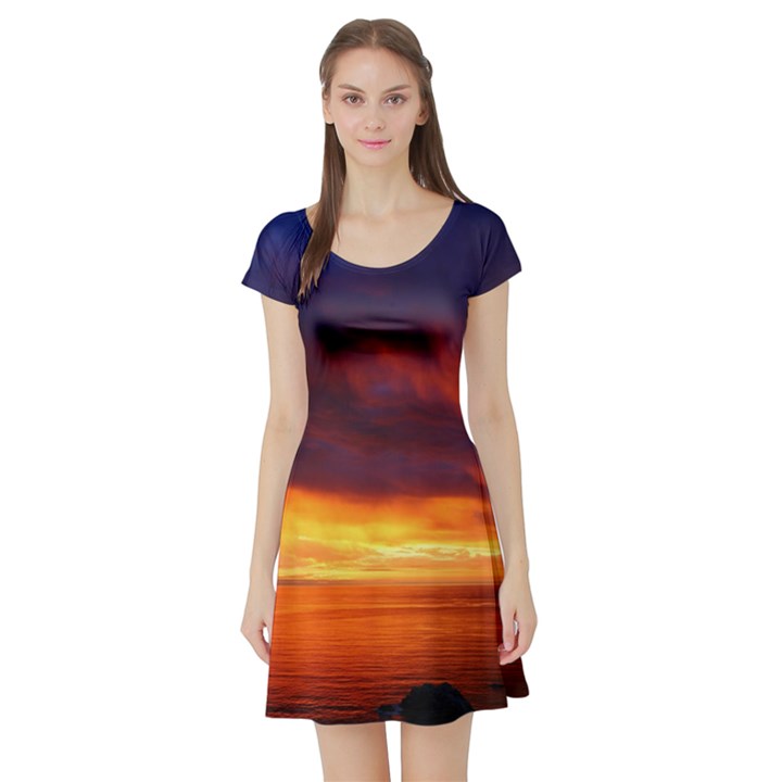 Sunset The Pacific Ocean Evening Short Sleeve Skater Dress