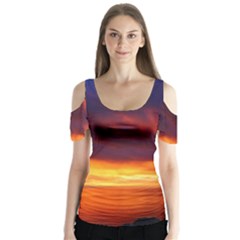 Sunset The Pacific Ocean Evening Butterfly Sleeve Cutout Tee 