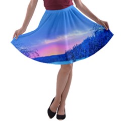 Winter Landscape Snow Forest Trees A-line Skater Skirt by Amaryn4rt