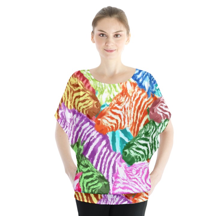 Zebra Colorful Abstract Collage Blouse