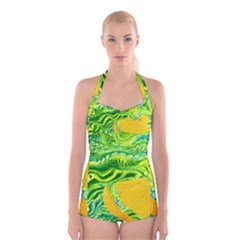 Zitro Abstract Sour Texture Food Boyleg Halter Swimsuit 