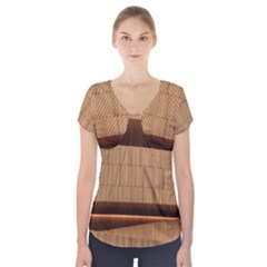 Architecture Art Boxes Brown Short Sleeve Front Detail Top by Amaryn4rt