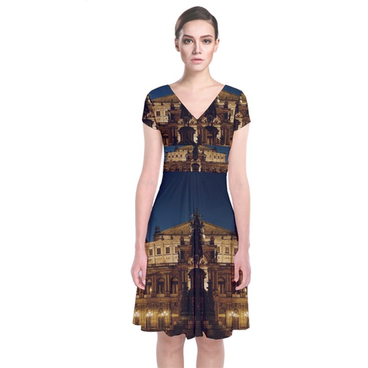 Dresden Semper Opera House Short Sleeve Front Wrap Dress