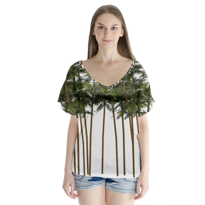 Bamboo Plant Wellness Digital Art Flutter Sleeve Top