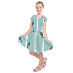 Birds Trees Birch Birch Trees Kids  Short Sleeve Dress