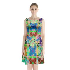 Abstract Pattern Background Design Sleeveless Chiffon Waist Tie Dress