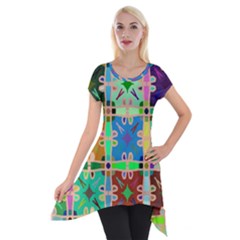 Abstract Pattern Background Design Short Sleeve Side Drop Tunic