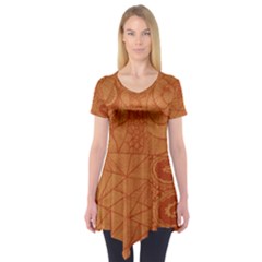 Burnt Amber Orange Brown Abstract Short Sleeve Tunic 