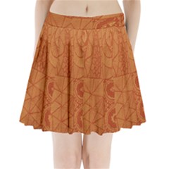 Burnt Amber Orange Brown Abstract Pleated Mini Skirt