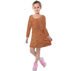 Burnt Amber Orange Brown Abstract Kids  Long Sleeve Velvet Dress by Amaryn4rt