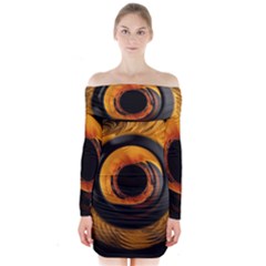 Fractal Mathematics Abstract Long Sleeve Off Shoulder Dress