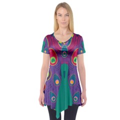 Peacock Bird Animal Feathers Short Sleeve Tunic 