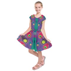 Peacock Bird Animal Feathers Kids  Short Sleeve Dress