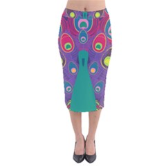 Peacock Bird Animal Feathers Velvet Midi Pencil Skirt