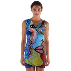 Graffiti Wall Color Artistic Wrap Front Bodycon Dress