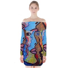 Graffiti Wall Color Artistic Long Sleeve Off Shoulder Dress