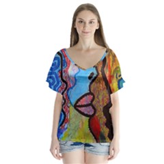 Graffiti Wall Color Artistic Flutter Sleeve Top