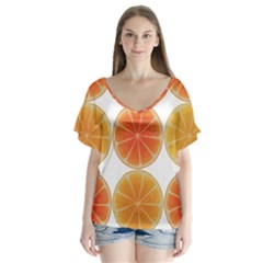 Orange Discs Orange Slices Fruit Flutter Sleeve Top