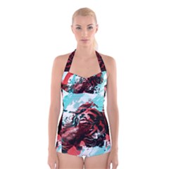 Wallpaper Background Watercolors Boyleg Halter Swimsuit 