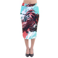 Wallpaper Background Watercolors Velvet Midi Pencil Skirt