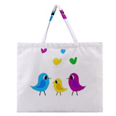 Bird Family Zipper Large Tote Bag