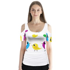 Bird Family Butterfly Sleeve Cutout Tee 