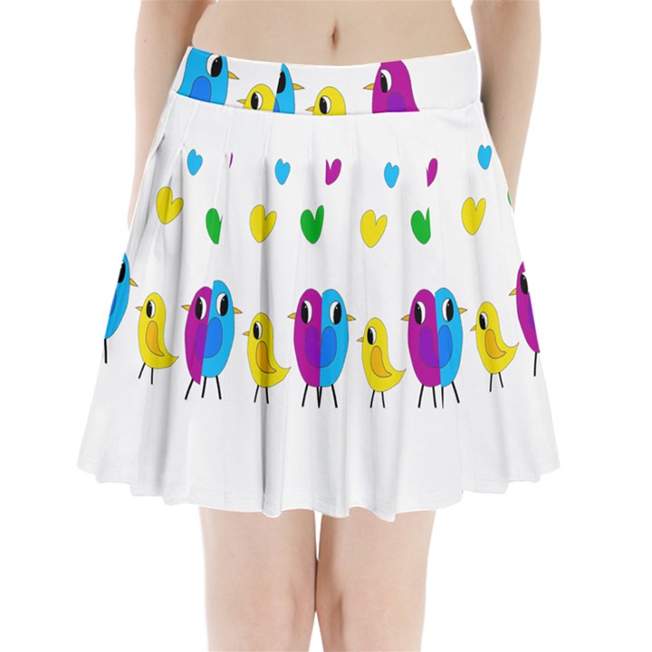 Bird family Pleated Mini Skirt