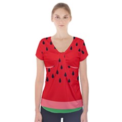 Watermelon  Short Sleeve Front Detail Top