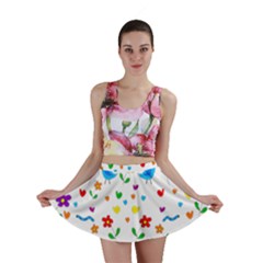 Cute Birds And Flowers Pattern Mini Skirt by Valentinaart