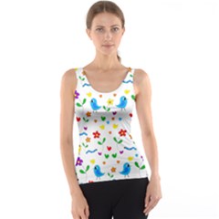 Cute Birds And Flowers Pattern Tank Top by Valentinaart