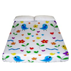 Cute Birds And Flowers Pattern Fitted Sheet (queen Size)