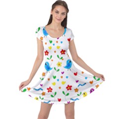 Cute Birds And Flowers Pattern Cap Sleeve Dresses by Valentinaart