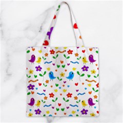 Cute Birds And Flowers Pattern Zipper Grocery Tote Bag by Valentinaart