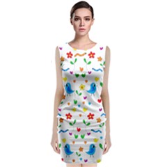 Cute Birds And Flowers Pattern Classic Sleeveless Midi Dress