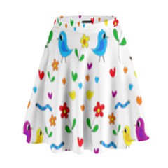 Cute Birds And Flowers Pattern High Waist Skirt by Valentinaart