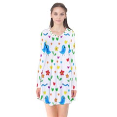 Cute Birds And Flowers Pattern Flare Dress