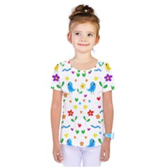 Cute Birds And Flowers Pattern Kids  One Piece Tee