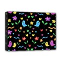 Cute birds and flowers pattern - black Deluxe Canvas 16  x 12   View1