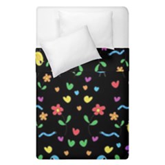 Cute Birds And Flowers Pattern - Black Duvet Cover Double Side (single Size)