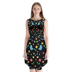 Cute Birds And Flowers Pattern - Black Sleeveless Chiffon Dress  