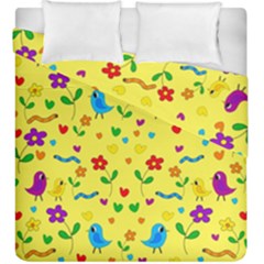 Yellow Cute Birds And Flowers Pattern Duvet Cover Double Side (king Size)