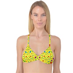 Yellow Cute Birds And Flowers Pattern Reversible Tri Bikini Top by Valentinaart