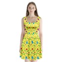 Yellow cute birds and flowers pattern Split Back Mini Dress  View1