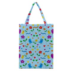 Blue Cute Birds And Flowers  Classic Tote Bag by Valentinaart