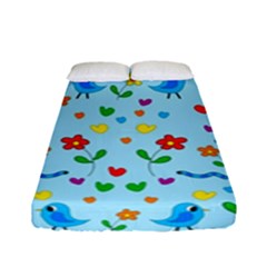 Blue Cute Birds And Flowers  Fitted Sheet (full/ Double Size)